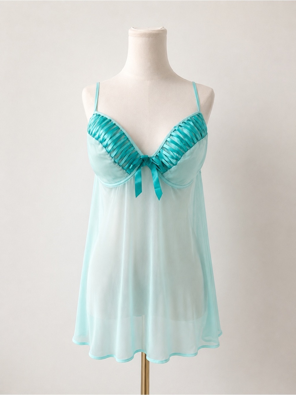 Y2K Aqua Blue Sheer Babydoll Lingerie Slip Mesh Nightgown Coquette 3X